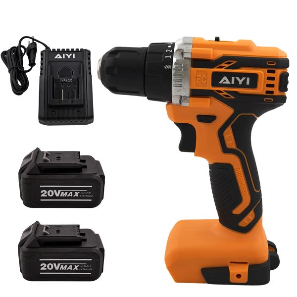 AIYI 20V Lithium Brushless Cordless Drill with 2 Battery Packs AY261-002