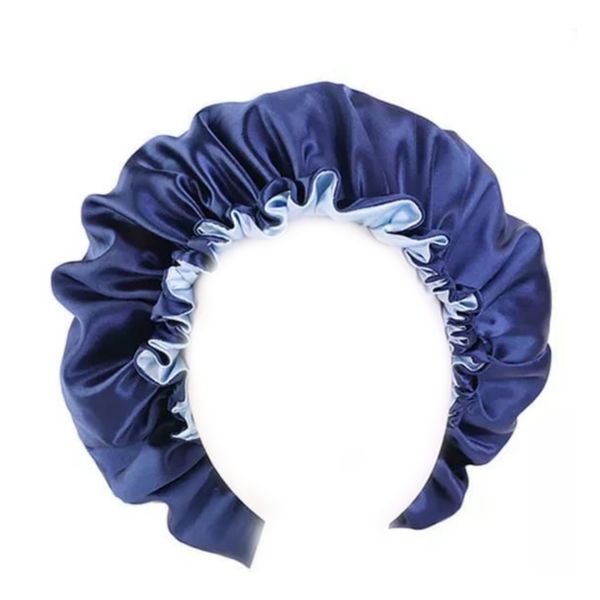 Navy and Light Blue Comfortable Reversible Satin Bonnet Sleeping Cap