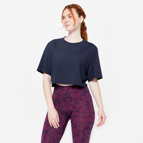 Domyos Women's Cropped T-Shirt - Navy Blue