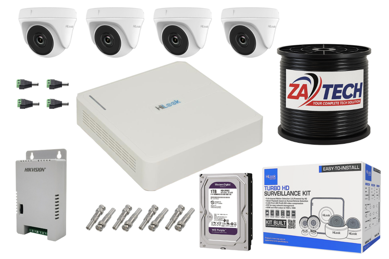 HiLook 4CH Dome CCTV Kit With 1TB WD HDD, 100m Zatech RG59 Cable