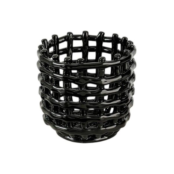 Hand-Woven Ceramic Bathroom Storage Tube - Black