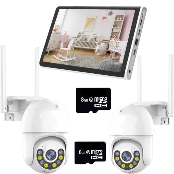 Advanced Wireless Dual Security Camera System &amp; 10"Monitor &amp; 2 8GB SD Cards