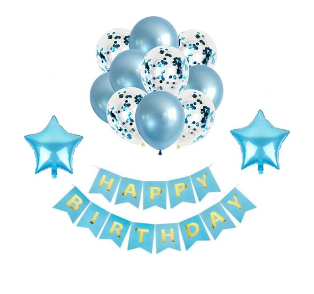Happy Birthday Blue Balloons 14 Piece Set Silver Number 50