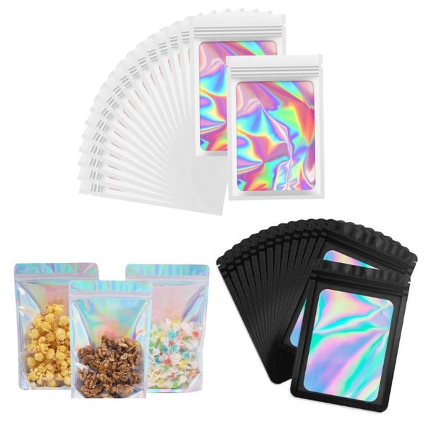 3X100 Pack Black&amp; White &amp; Silver Resealable Holographic Bag small business