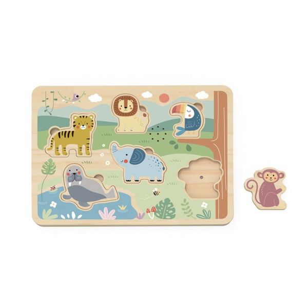 TookyToy - Wooden Sound Puzzle - Animals - 7 Pieces