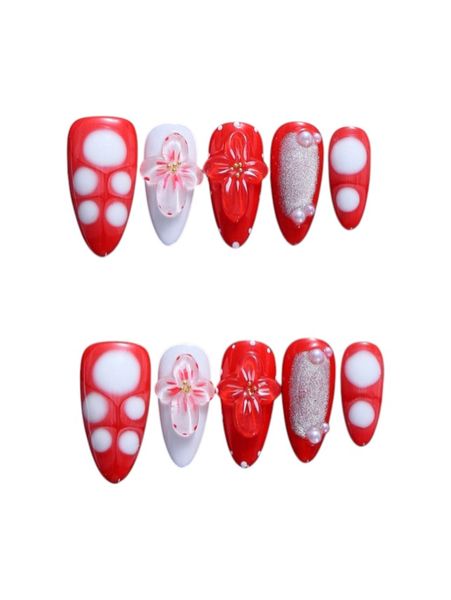 10 Piece - Petal Swirl Almond Press-On Nails Set - Multicolor