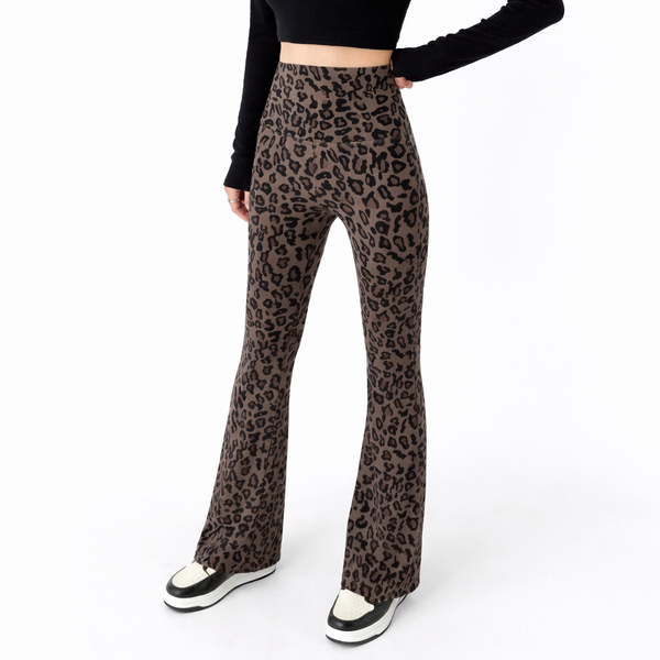 Women's High-Waist Leopard Print Flared Pants-L