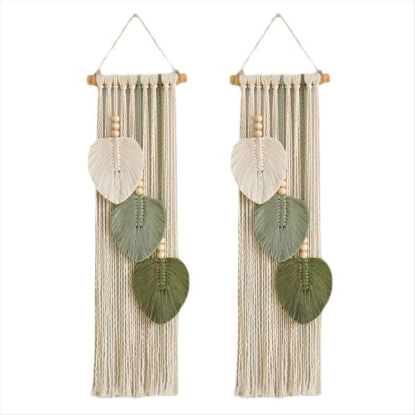 Hand Woven Cotton Rope Leaf Tapestry Bohemian Home Wall Decor White
