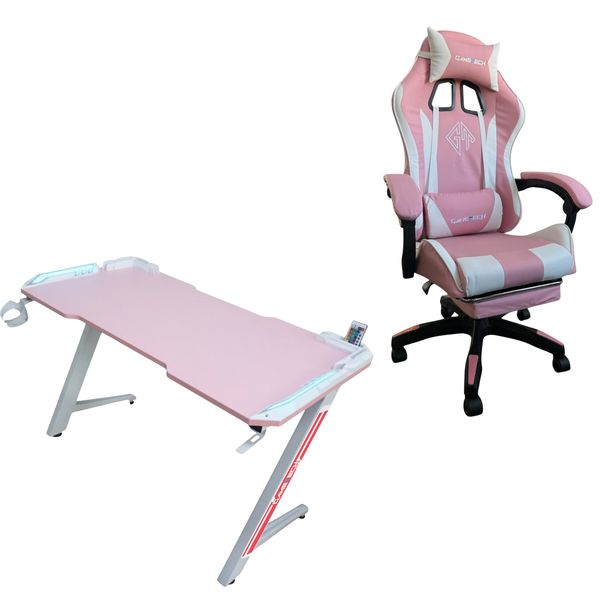 Pink Gaming Chair &amp; Gaming Desk Bundle - THE PINK EDITION