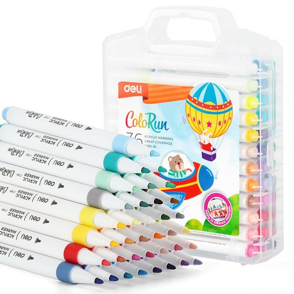 Deli Acrylic Marker Thin Bullet Tip:1mm 36 Colors