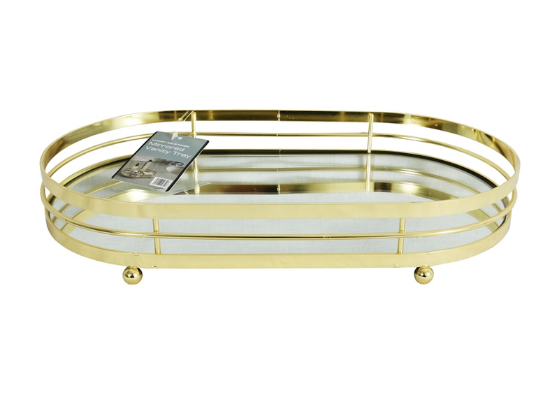 Mirrored Vanity Tray 1-Tier Round - Gold