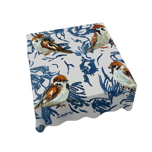 Swallow On Porcelain Square Tablecloth By Juanette Menderoi