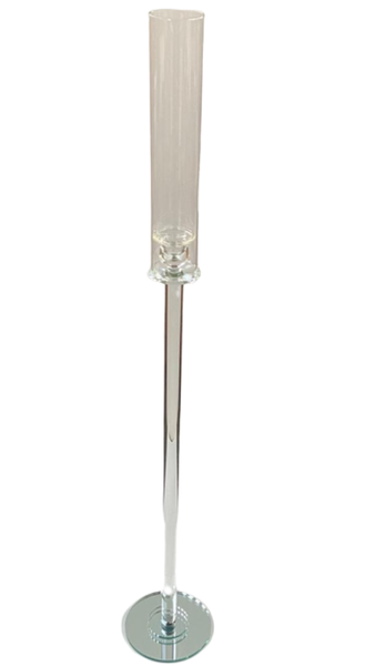 Clear Glass Candle Holder With Cylinder and Round Base