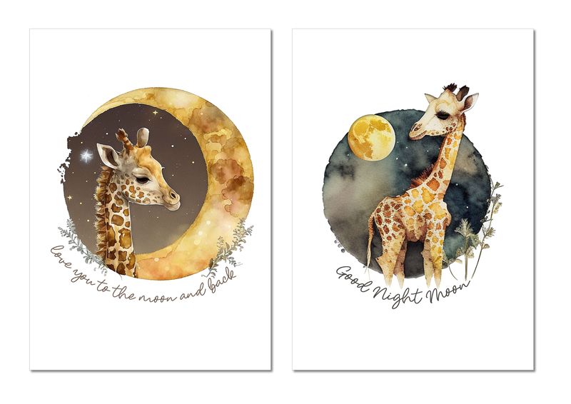 Nursery Wall Art: Giraffe Moon (Set Of 2)