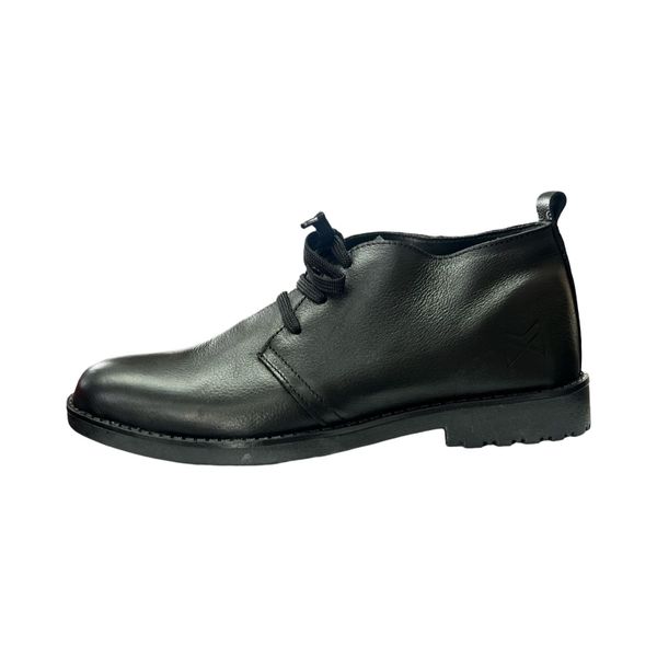 Men's Genuine Leather Boots - Chukka Style Ankle Lace-Up Shoes - Black