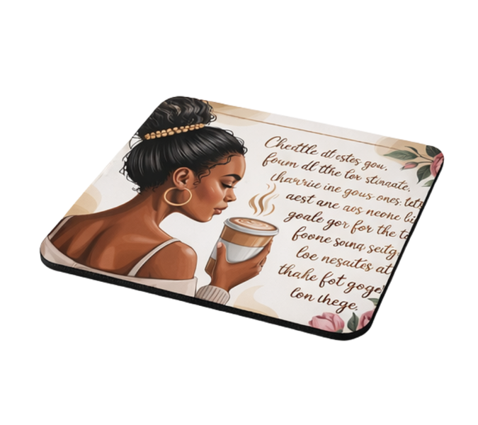 Pretty In Print Coffee Girl Desk Mousepad - Elegant Aesthetic Mouse Pad