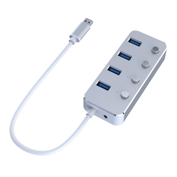 Portable 4-Port USB 3.0 Data Transfer Hub -Silver