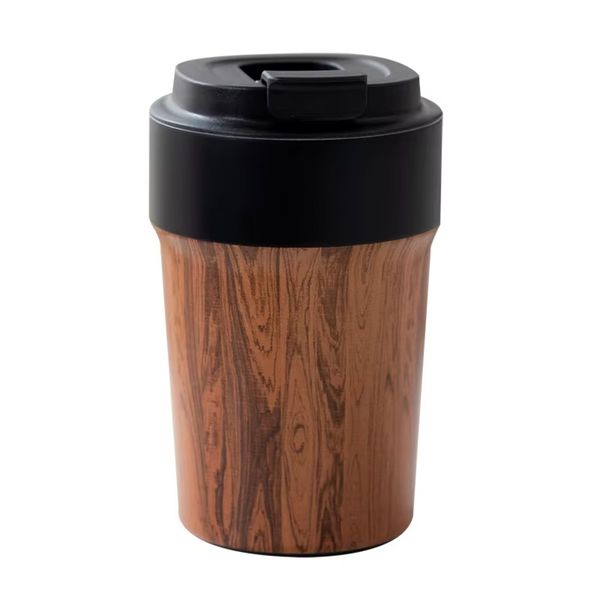 350mlWood Grain Coffee Mug,Vacuum Insulated Tumbler,Ceramic Coated Interior