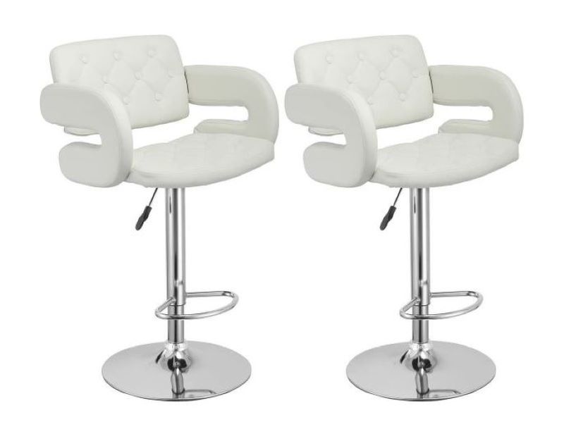 White Luxury leather barstools with chrome base - set of 2