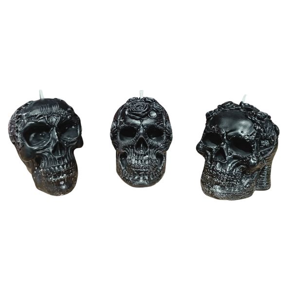 Long Burn Skull Figurine Candle Set 7.5cm x 7.5cm 3 Piece
