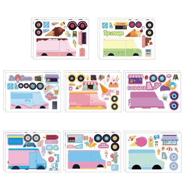 16 Sheets DIY Reusable Ice Cream Car Stickers Kit for Kids