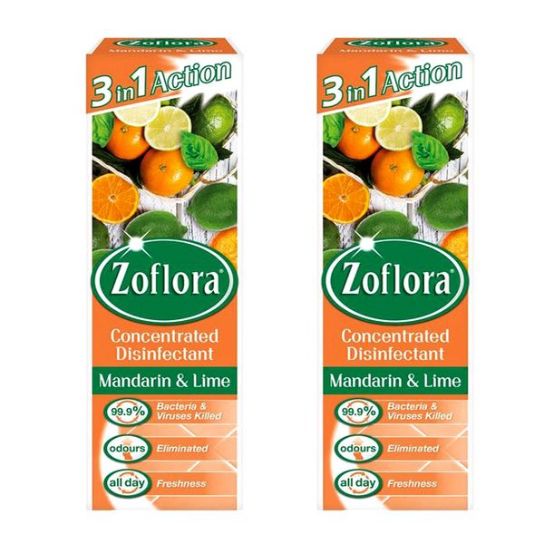 Zoflora Concentrated Disinfectant-Mandarin &amp; Lime-3 in 1 Action - 250ml x 2