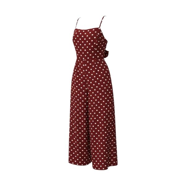 Women's Polka Dot Wide Leg Jumpsuit - Wine Red