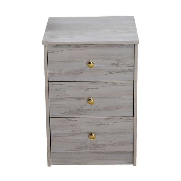 A Three-Layer Wooden Bedside Table with Natural Grain Texture