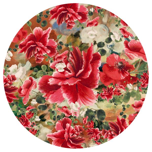 Painted Red Blooming Floral Round Tablecloth