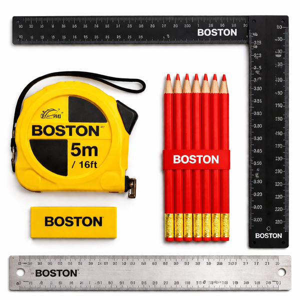Boston DIY Measuring &amp; Marking Tool Set (Tape Measure,Ruler,Rafter,Pencils)