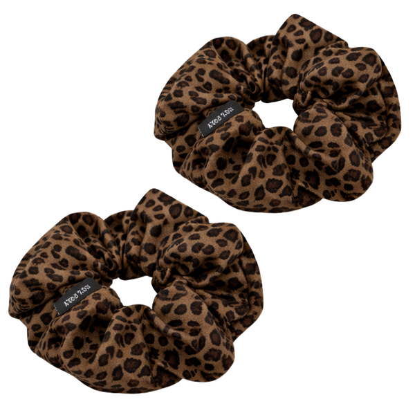 Leopard Print Fabric Scrunchies - Soft Hold, Brown Tones - Pack of 2