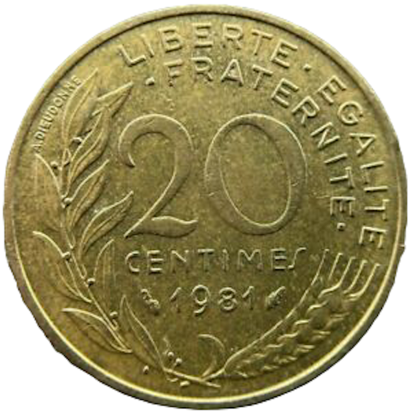 1981 France 20 Centimesaris Coin Marianne Paris Aluminum-Bronze