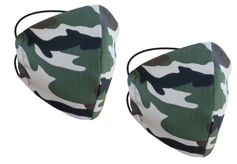 Face Mask - Cotton Camo Fabric - 3 Layer Washable Reusable (2 Pack)