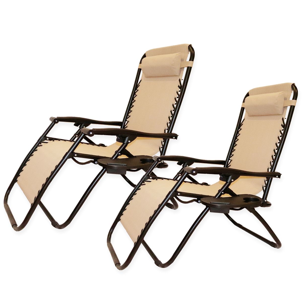 Oribibi - Reclining Patio Chair, Camping & Beach Lounger (Tan 2-Pack ...