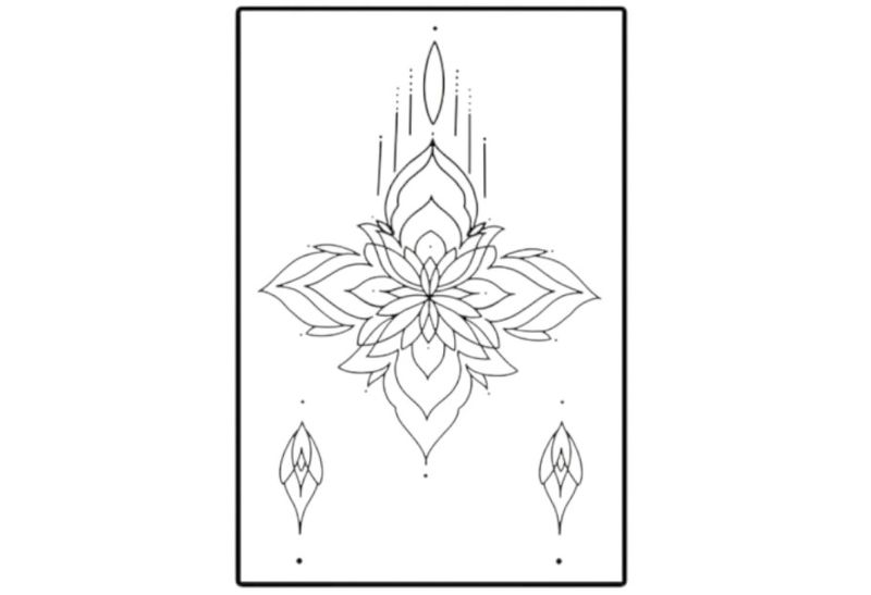 1 Piece - Geometric Lotus Mandala Temporary Tattoo - Black