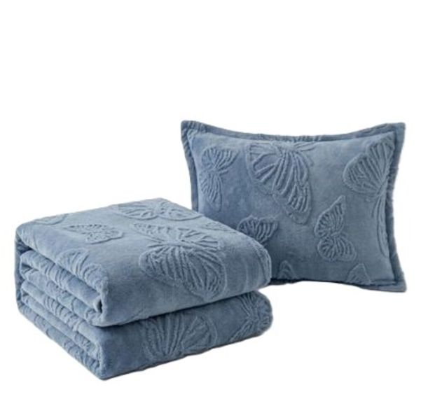 Luxury 3-Piece Embossed Butterfly Velvet Fitted Sheet Set Queen Size