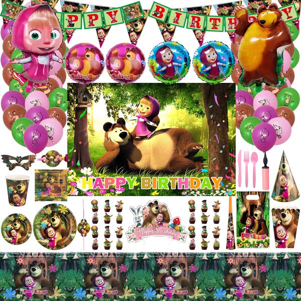 Masha and the Bear Birthday Party Decorations Supplies Pack of 205 pcs