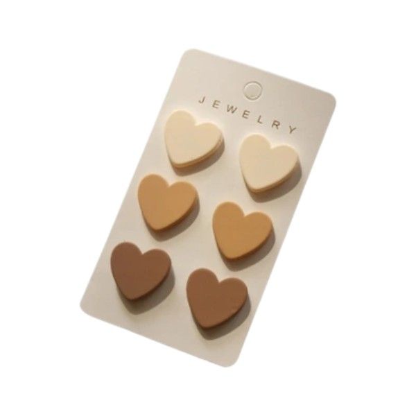 3 Pairs Minimalistic Heart-Shaped Acrylic Earrings -White/Brown/Caramel