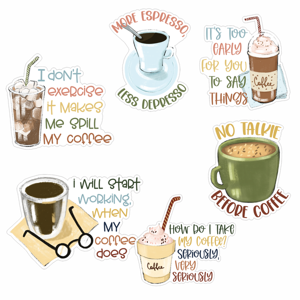 TrendSpire Coffee Vinyl Stickers - Colour - Set of 6