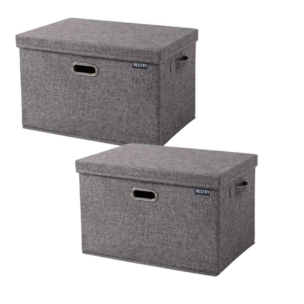 Bestby - Washable and Foldable Canvas Storage Box-Two Pack - Grey - L
