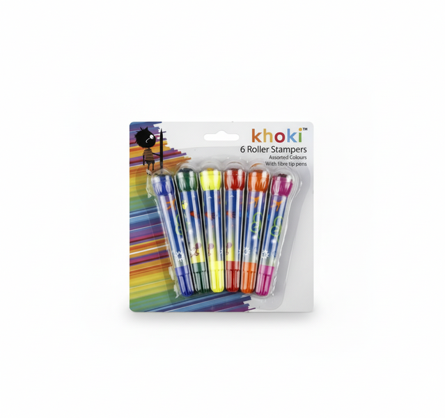 Khoki Felt-Tip Pens Set with Roller Stamp - 6 Piece Crafting Pens