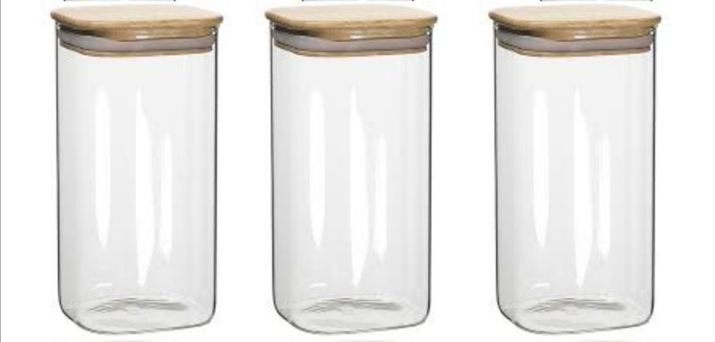 Cannister Set 3 Piece Square With Bamboo Lid - Borosilicate Glass