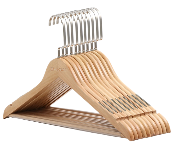 X-HOME Wooden Hangers Heavy Duty Non-Slip Strips and Trouser Bar - 10 Pack