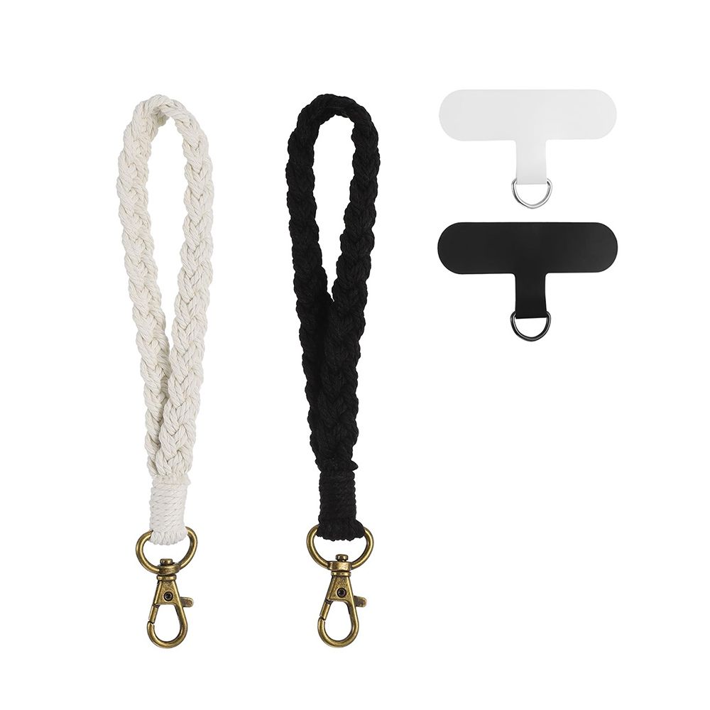 2 Piece Boho Macrame Phone Wrist Strap Set, Hand - Woven Cotton