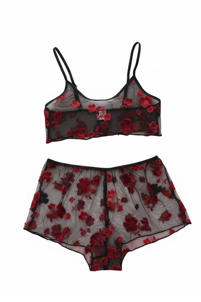 Red and Black Floral Lace Valentine's Lingerie Set