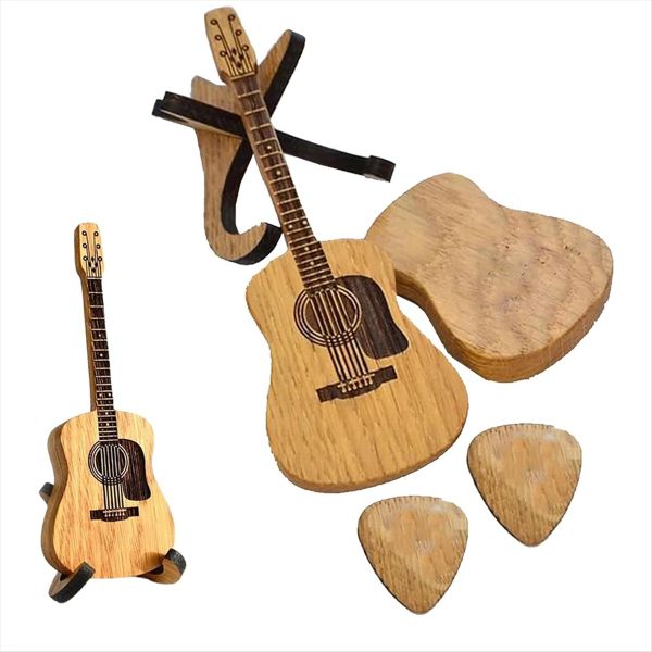 Guitar Shaped Guitar Picks Holder Wooden Acoustic Guitar Pick Box