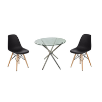 3 Piece 80cm Round Glass Table with 2 Chairs Black