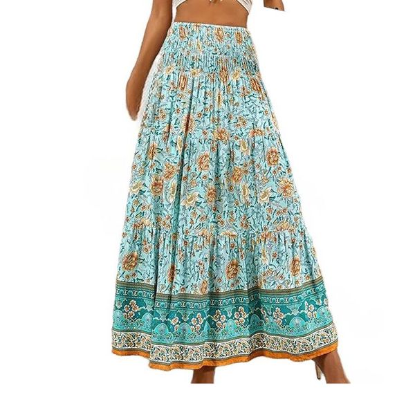 Printed Bohemian casual elegant vacation style high waisted skirt