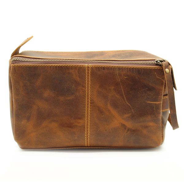 Minx Genuine Leather Toiletry Bag - Vintage Brown