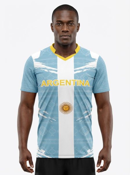 Argentina Flag Sublimation T-Shirt - Sky Blue &amp; White Graphic Tee